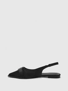 CUCCOO BIZCHIC Sepatu Flat Ujung Lancip dengan Gesper Persegi Berhiaskan Berlian Imitasi Model Musim Gugur Terbaru - Hitam - View 9