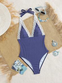 Swim Mod Women's Spring/Summer Beach Music Festival Polka Dot Lace Casual Cute Elegant Tie-Dye Wrap Dress Set - Multicolor - View 6