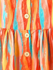 SHEIN Tween Mädchen Lässig ärmelloses Kleid aus gewebtem, farbigem Streifenstoff, Frühling/Sommer - Orange - Übersicht 3