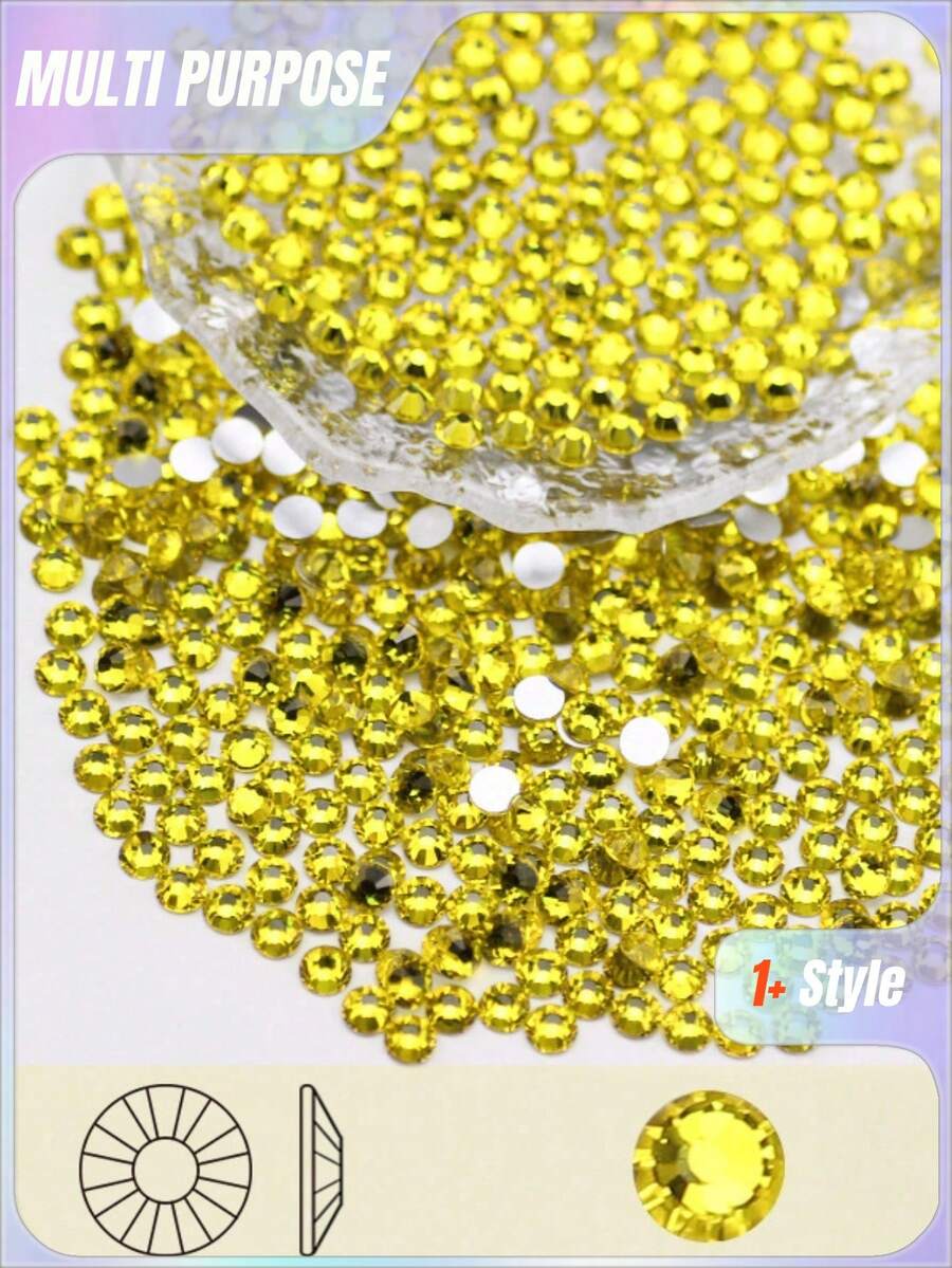 2000pcs 3-6mm Silver Flat Red Resin Rhinestones, Round Jelly Gemstones For Making Accessories Shoes, Clothes, Cosmetics, Bags, Decoration - lemon yellow - View 1