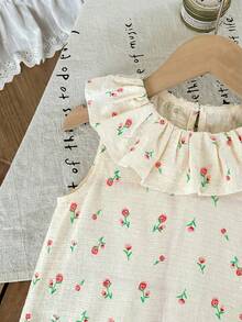 Emery Rose Kids Emery Rose Kids 2pcs Young Girl Ditsy Floral Ruffle Trim Top And Loose Fit Pants Set - Apricot - View 4