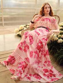 MOTF PREMIUM VESTIDO ACAMPANADO DE MUJER CON ENCAJE ROMÁNTICO Y PARCHES EN LA CINTURA, PRIMAVERA/VERANO - Rosa - Ver 5