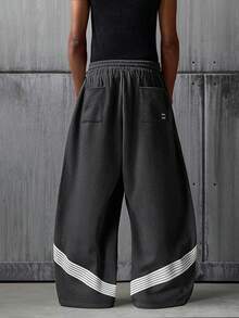 NEON BLANC Men's Hoodie And Trousers, Sporty Style, Striped Design, Loose Fit, Street Style. - Dark Grey - View 3