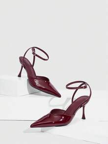 CUCCOO SZL Women's Shoes Pointed Burgundy Patent Leather Ankle Strap Wrapping Belt Decorative Fashion Dating Party Style Sexy Style Stiletto High Heel Sandals Summer Shoes - Burgundy - View 2