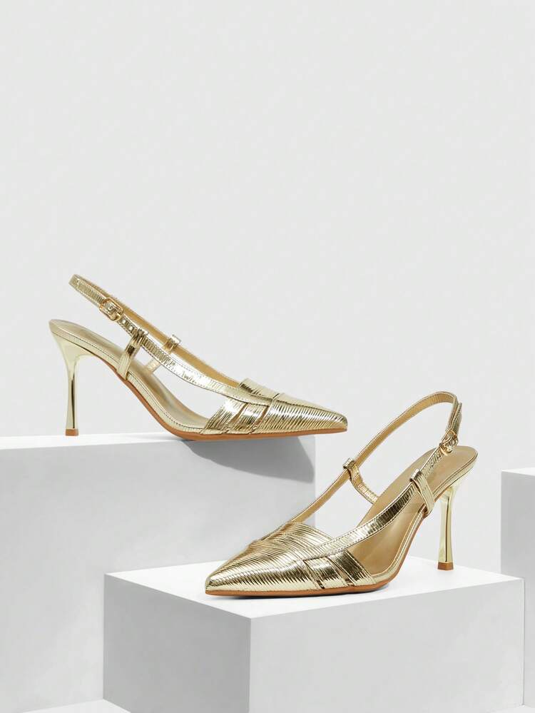 CUCCOO SZL Women's Pointed Toe Buckle Design Fashionable High Heels, Versatile For Daily Wear