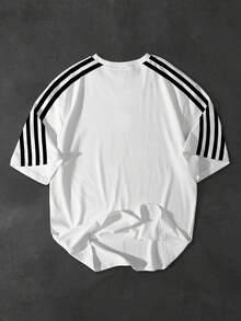 Manfinity EMRG 圆领短袖休闲条纹夏季T恤，带字母印花 - 彩色 - 查看 2