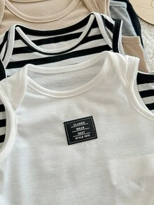 SHEIN 新生男宝宝可爱百搭休闲针织条纹背心，多色 - 彩色 - 查看 6