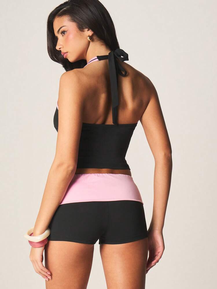 MISSGUIDED Krótkie spodenki sportowe z kontrastowym jerseyem i składanym paskiem z ozdobnymi wykończeniami, idealne na letnie, codzienne wyjścia