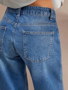 SHEIN Quần jean ống rộng túi chéo - Rửa trung bình - Xem 3