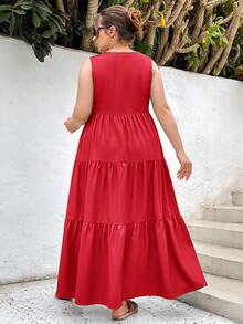 SHEIN Essnce Đầm dài dáng rộng có túi dành cho nữ cỡ lớn mùa hè, kiểu dáng thường ngày, thích hợp cho kỳ nghỉ lễ Phục Sinh, quần áo mùa hè cho nữ, đầm đi biển cho nữ, đầm màu xanh lá cây, đầm dài mùa xuân, trang phục nghỉ xuân, đầm thường ngày cho nữ, đầm có túi, đầm dài đi biển. - Đỏ - Xem 2