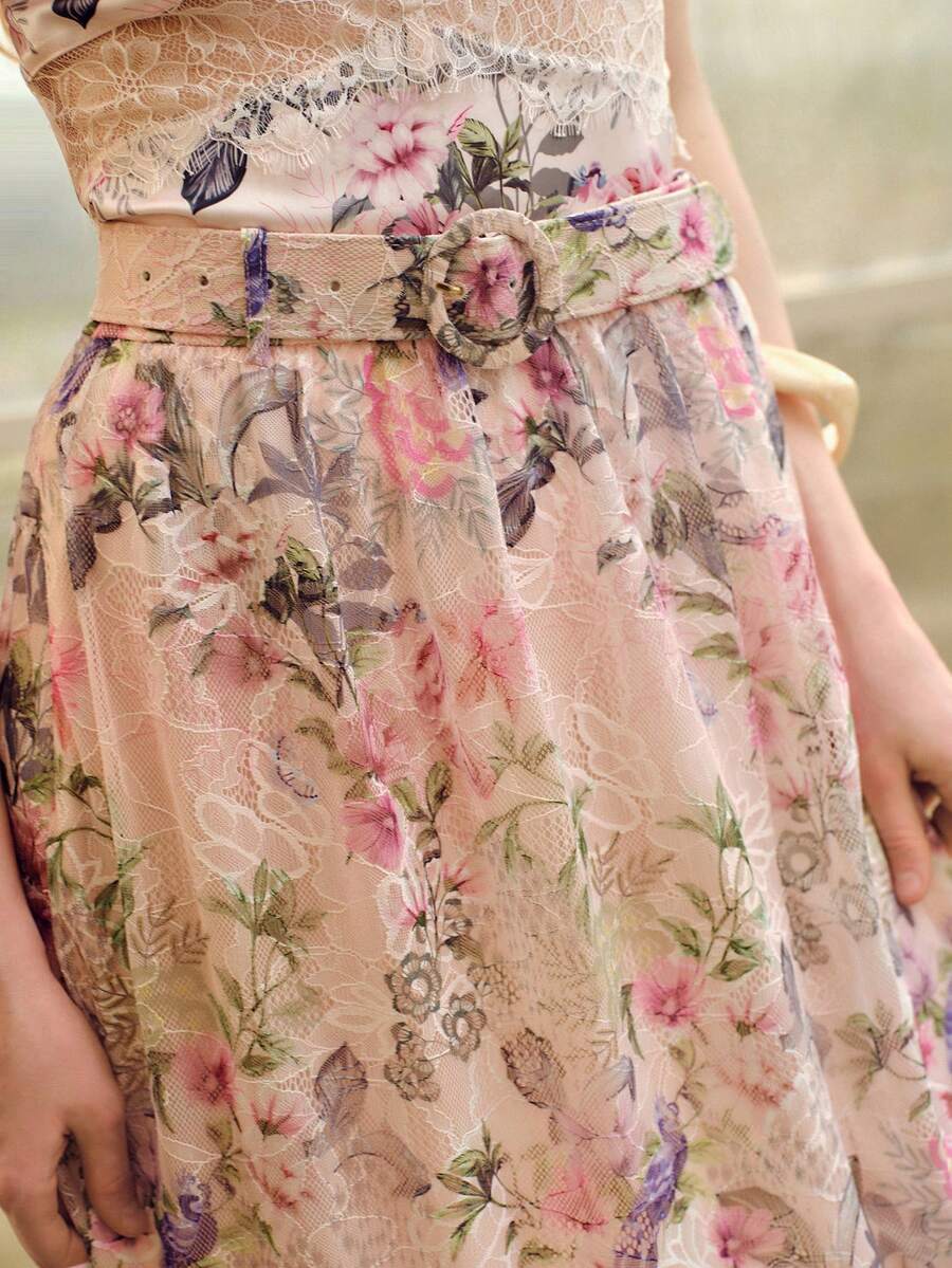 MOTF PREMIUM WOMEN'S FLORAL PRINT ROMANTIC LONG SKIRT, SPRING/SUMMER - Baby Pink - View 2