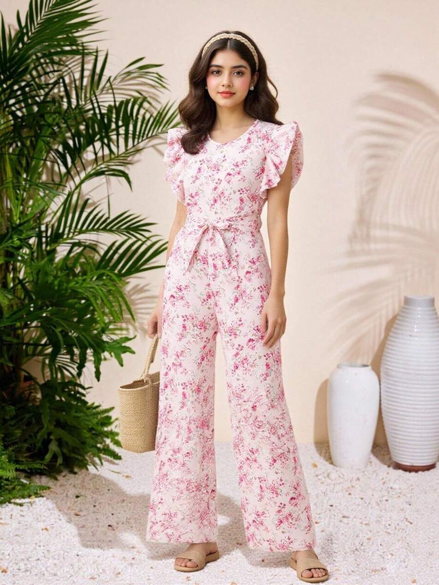 SHEIN ChillGRL 少女碎花连体裤,甜美时尚,舒适透气,适合外出穿着,色彩鲜艳,是春夏的理想之选,也是情人节的完美礼物。 - 彩色 - 查看 1