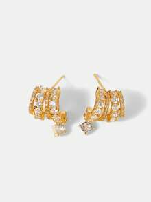 MOTF PREMIUM Bông tai bốn chấu mạ vàng 18k đính đá quý, kiểu dáng tinh tế, thể hiện cá tính riêng. - Vàng - Xem 2