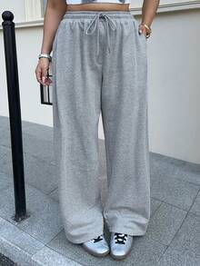 Dazy Plus 宽松针织卫衣和抽绳长裤套装，四季皆宜 - 淺灰色 - 查看 7