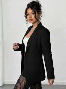 EMERY ROSE Áo khoác blazer tay dài cổ bẻ lưng khoét rỗng cỡ lớn - màu đen - Xem 8