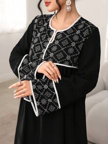 Al Najma New Middle Eastern Style Blend Printed Patchwork Bohemian Long Tunic - Black - View 1