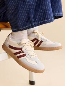 CUCCOO EASI 2026 New Spring Women Retro Versatile Casual Sneakers, Flat White Shoes - Khaki - View 1