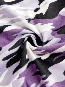 SHEIN Bộ áo liền quần dệt kim ôm sát cổ chữ U họa tiết rằn ri, phong cách đường phố thường ngày, thời trang dành cho bé gái tuổi teen. - Màu tím - Xem 4