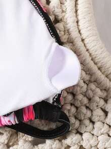 SHEIN 少女休闲简约黑色芙蓉花、火焰百合、百合印花沙滩度假风挂脖比基尼泳装套装，适合夏季穿着 - 黑色 - 查看 5