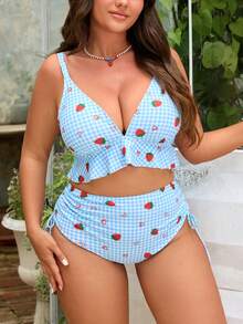 Swim Mod Bộ đồ bơi nữ cỡ lớn mới năm 2026, viền xếp ly, họa tiết hoa ngọt ngào, quần tam giác buộc dây bên hông. - Màu xanh lam - Xem 5