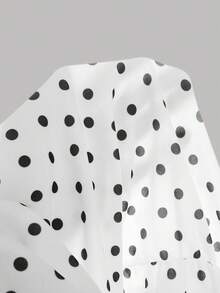 Girlism 少女黑白波点露肩褶皱连衣裙，复古优雅派对礼服，节日长裙 - 白色 - 查看 8