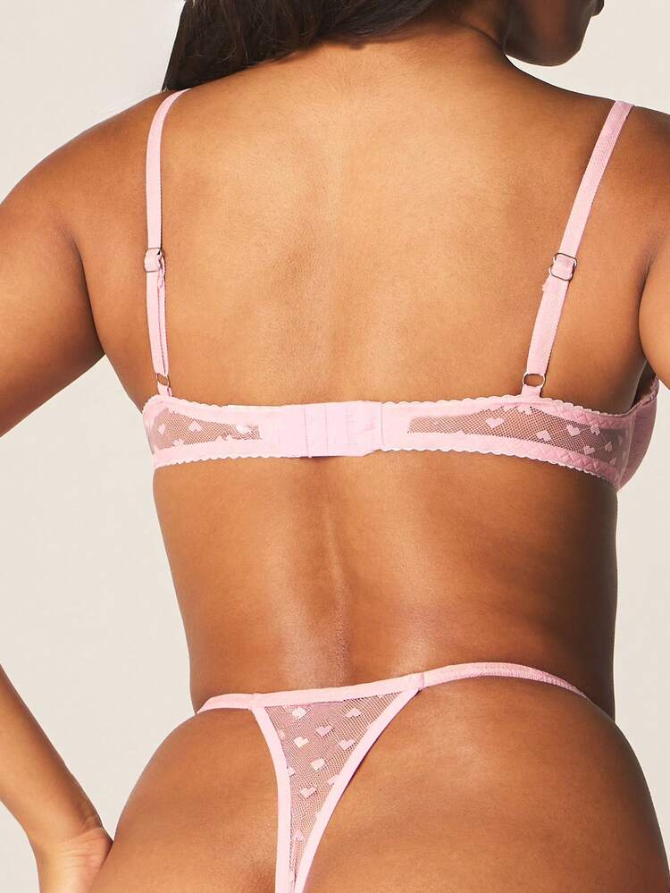 MISSGUIDED Conjunto de Sutiã com Bojo e Calcinha Tipo Tanga com Estampa de Bolinhas e Detalhes em Renda, Lingerie Íntima para o Dia dos Namorados