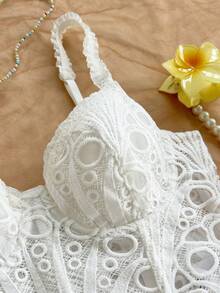 Soleia Plus Size Women's Elegant White Lace Hollow Out Supportive Camisole Top,Summer Beach & Resort,Date Night,Party,Graduation,Vacation Outfits Women - White - View 7