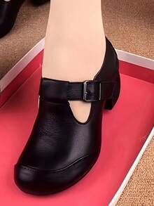 Women's Soft-Soled Wide Heel Shoes For Spring And Fall 2025, Versatile Medium-Heeled Shoes, New Spring Models - Black - View 4
