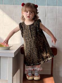 DAZY Toddler Girls' Leopard Print Casual Street Style Denim Dress - Brown - View 1
