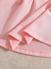 SHEIN 1 chiếc đầm trắng thường ngày cho bé gái, cổ và tay áo bo gân, thích hợp mặc ở nhà, đi chơi, chơi thể thao, dự tiệc. - Hồng - Xem 7