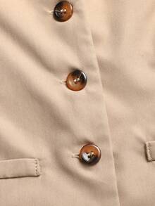 Firerie Kids Firerie Kids Bộ đồ thể thao thường ngày thanh lịch cho bé gái tuổi teen, màu trơn, gồm áo vest không tay cài cúc phía trước và quần ống đứng, màu kaki. - Màu Khaki - Xem 4