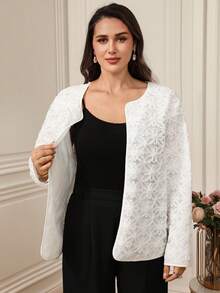 EMERY ROSE 大码女式白色蕾丝外套，优雅百搭，适合通勤和婚礼季，春夏款 - 白色 - 查看 4