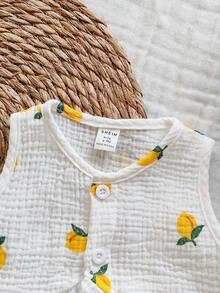 Vintaside Kids Baby Girls Lemon Print Chiffon Ruffle Hem Camisole + Print Pants 2-Piece Set, Suitable For Casual Wear, Outings And Vacations, Spring/Summer - White - View 6