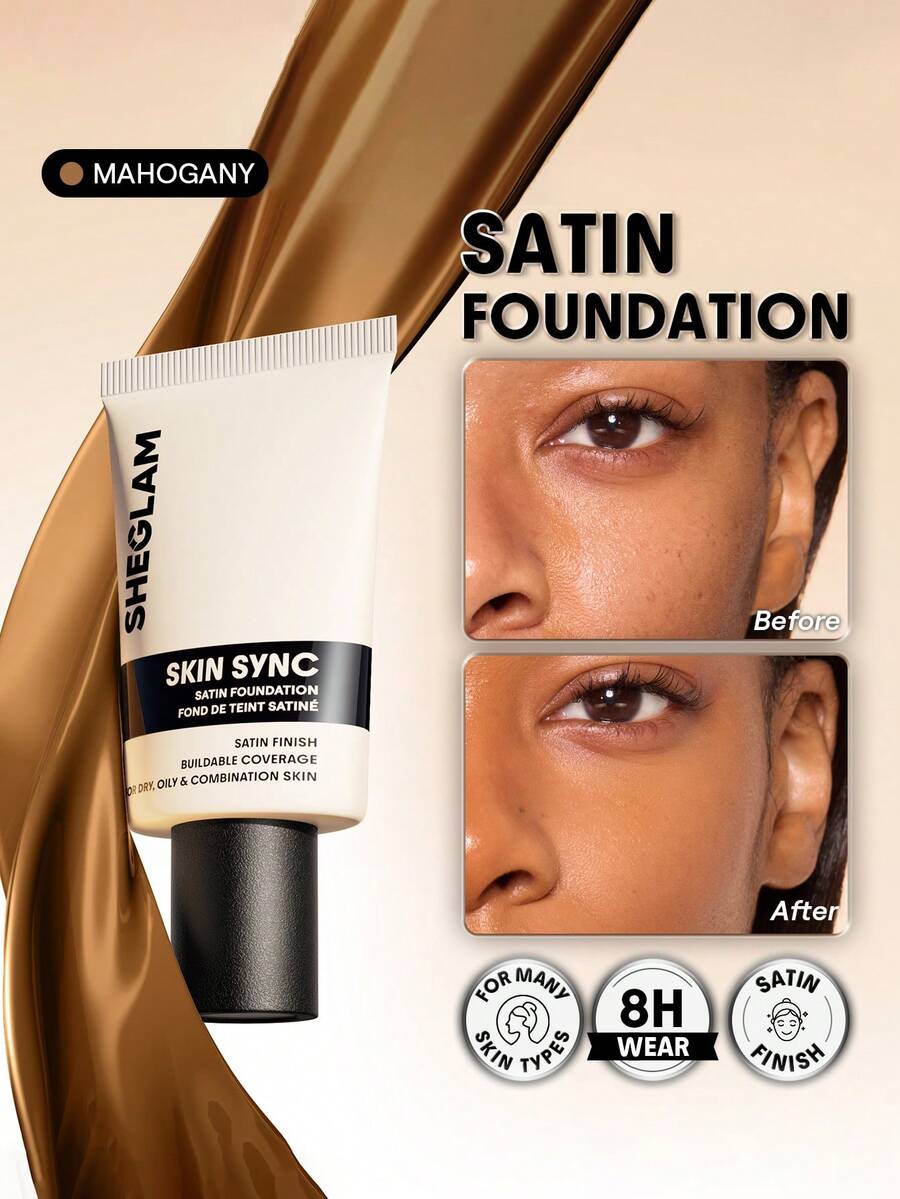 SHEGLAM Skin Sync Satin 粉底液-Mahogany 品牌 美容 化妝 化妝品 適合女性與女孩 完美搭配夏季春季 Y2K 時尚 流行 生日 母親節禮物 假期 派對準備就緒 最佳顏色 - Mahogany - 查看 1