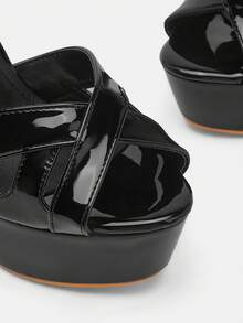 Glitzique 女式超高跟 14 厘米厚底防水台凉鞋，亮片露趾细跟 - 黑色 - 查看 5