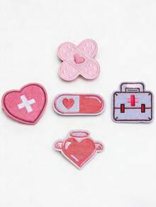 ROMWE Kawaii 5个随机Y2K创可贴、爱心元素发夹、可爱撞色二维鸭嘴夹、洛丽塔小发夹组合。 - 彩色 - 查看 1