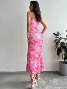 Firerie 女士优雅印花单肩鱼尾裙，适合度假、约会、音乐节等场合 - 粉色 - 查看 2