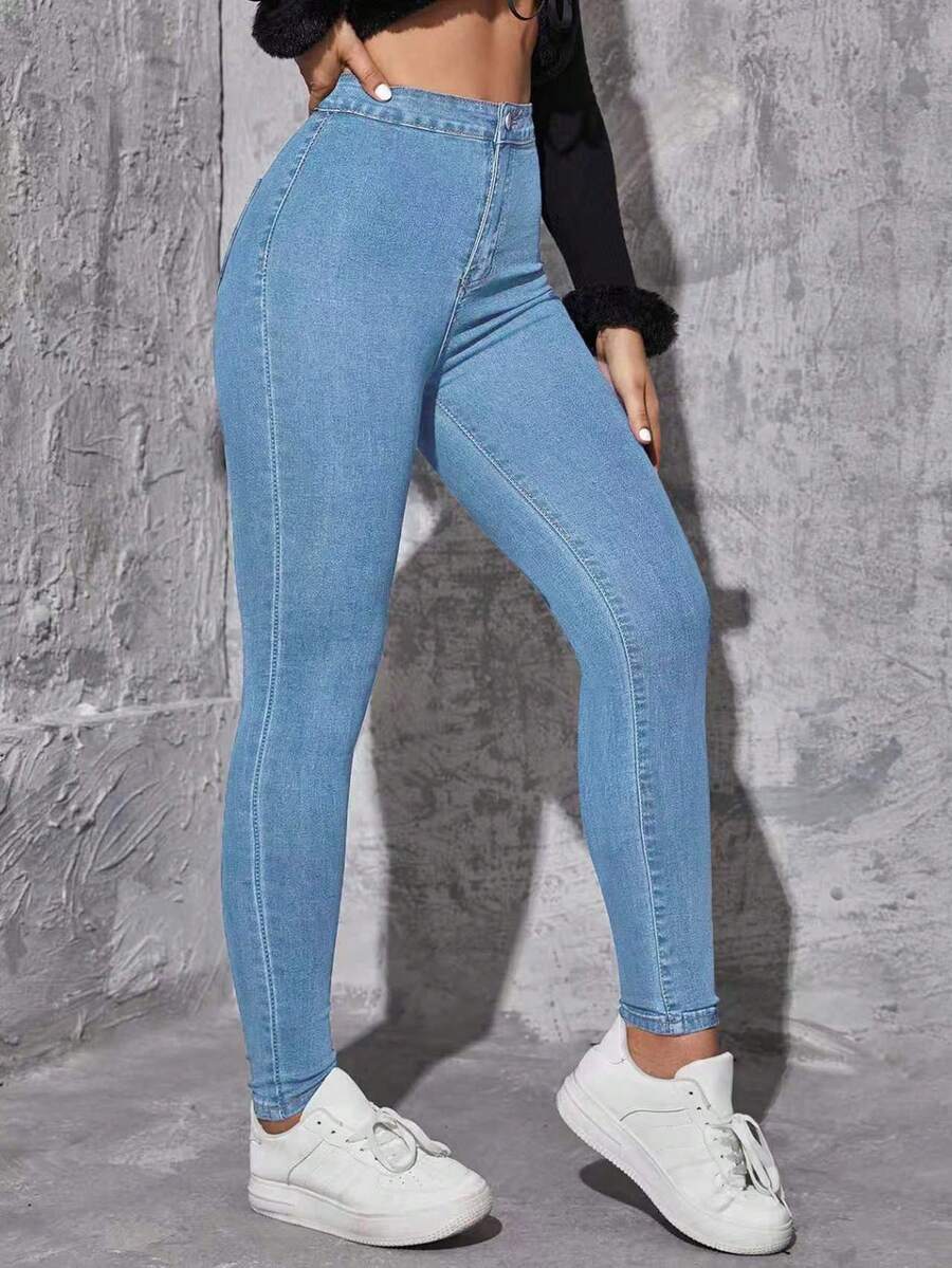 Flexra Jeans casuales de talle alto y corte slim con lavado - Lavado ligero - Ver 1