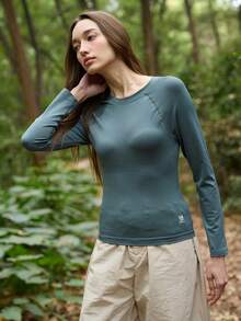 SHEIN In My Nature Women's Casual Breathable Round Neck Long Sleeve Outdoor T-Shirt - Green - View 6
