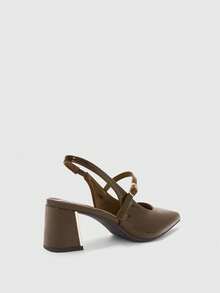 CUCCOO BIZCHIC 女士鞋履 女士尖头粗跟中跟棕色镜面露跟高跟鞋 时尚舒适 通勤商务百搭 - 咖啡色漆皮 - 查看 9