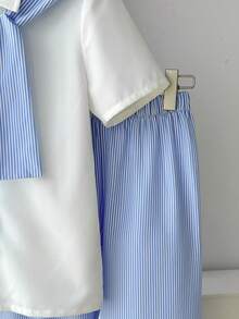 少女宽松休闲简约舒适翻领衬衫和裤子套装 - 彩色 - 查看 3