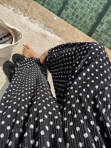 FRIFUL Quần lửng nữ cạp chun in chấm bi, ống côn - trắng - Xem 5