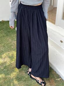 FRIFUL Women's Elastic Waist Textured Fabric Pants - Black - View 2