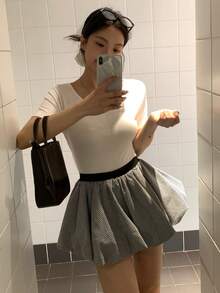 DAZY Women's Bow Tie Backless Round Neck Fitted Elastic Minimalist Sexy Top T-Shirt - White - View 5