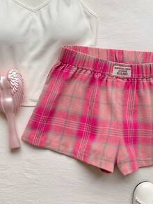 CovetEZ Women's Letter Printed Elastic Waist Patch Casual Shorts, Non-Stretch - Pink - View 7