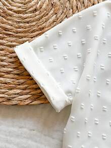 SHEIN Vintaside Kids Young Girl Vacation Beach Casual Versatile Embroidery Hollow White Loose Short Sleeve Blouse,Holiday,Summer,Travel - White - View 7