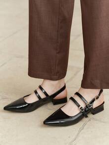 2025 Autumn Women's Pointed Toe Flat Mules, Half Slippers - Black - View 5