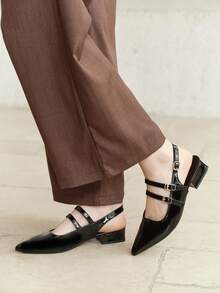 2025 Autumn Women's Pointed Toe Flat Mules, Half Slippers - Black - View 6