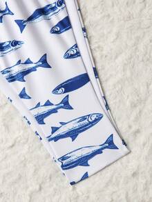 Swim Vcay 女士新款鱼纹条纹饰边V领露背吊带三角比基尼上衣和比基尼下装两件式泳衣，春夏款 - 彩色 - 查看 7