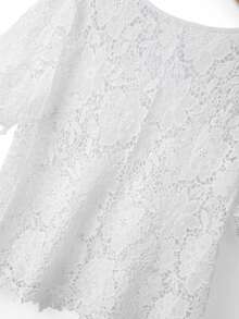 Franclia Plus Size Women V-Neck Short Sleeve Floral Lace Hollow Out Elegant Sexy Blouse Lace White Top Lace Blouse Lace Tops For Women Crochet Tops For Women Lace Shirt - White - View 5